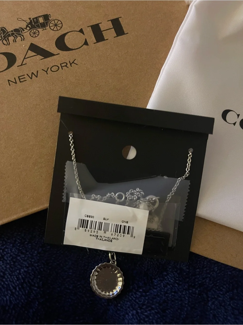 Coach Silver Disc Logo Necklace